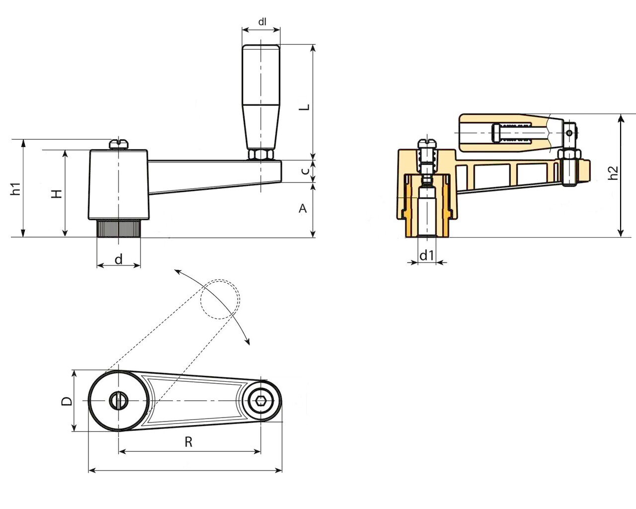 Hand Crank 1521 adjustable, with revolving, folding handle Image 2