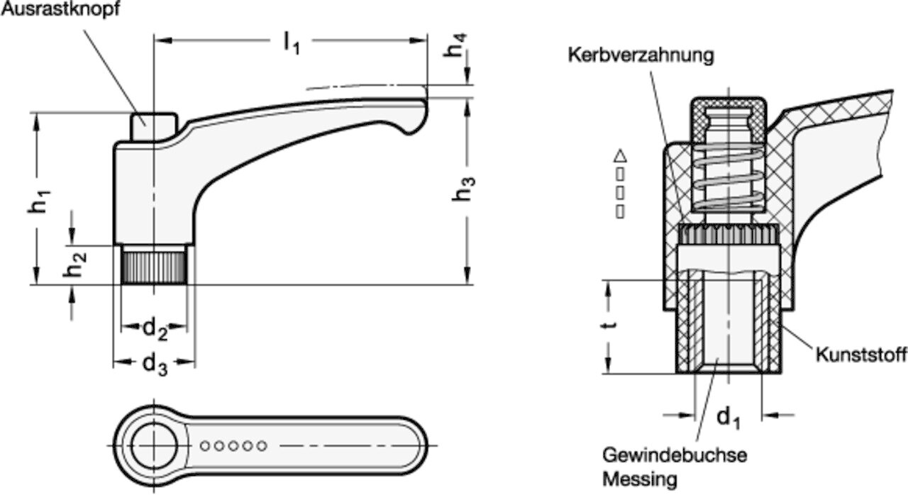 Clamping Levers 2113 B adjustable made of plastic, with release button Image 2