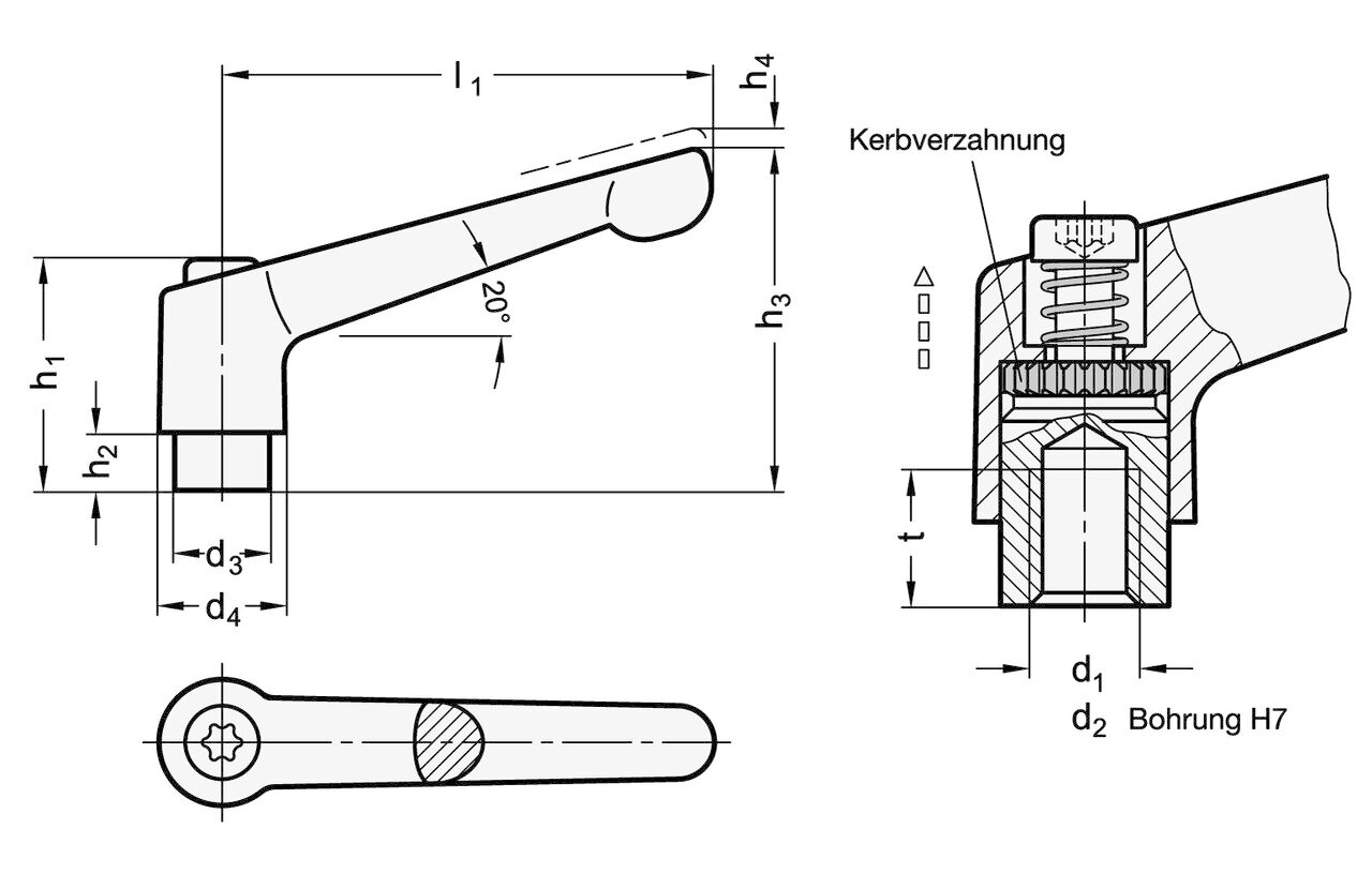 Clamping Levers 2211 B adjustable made from di-cast-zinc Image 2